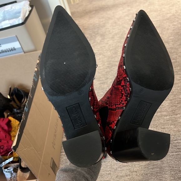 Charles by Charles David red snake skin boot silver studs - Picture 7 of 7